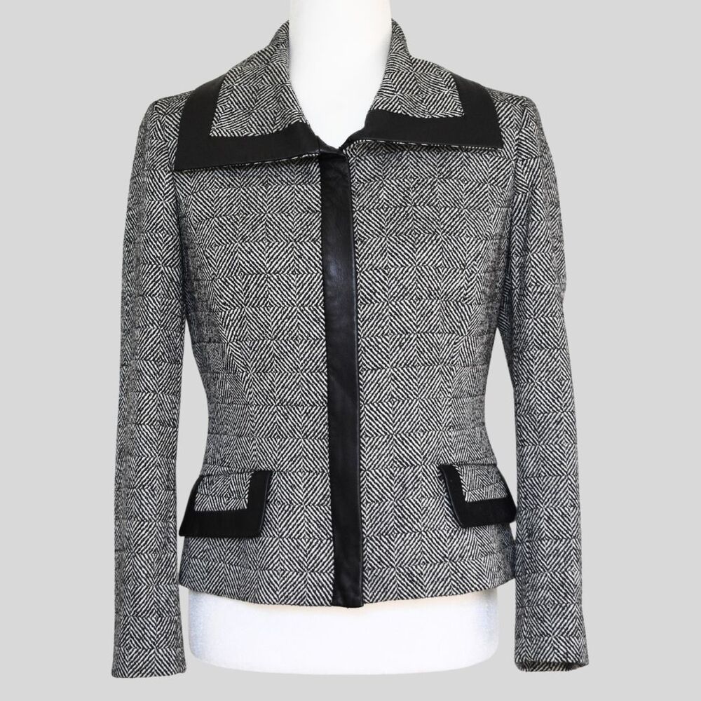 DANA BUCHMAN Women's Zip Up Wool With Leather Trim Blazer Size 4
